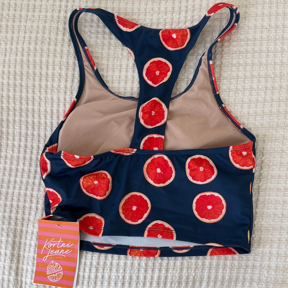 Kortni Jeane Navy Swim Crop Top with Red Citrus Print - Picture 4 of 4